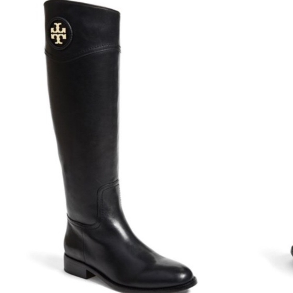 Tory Burch Black Leather Ashlynn Riding Boots Women's Size 8.5 - Picture 1 of 13